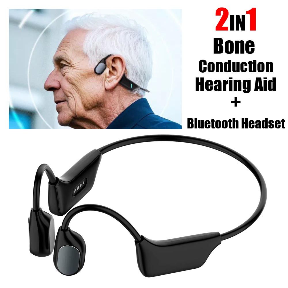 Bone Conduction Hearing Aid Rechargeable 16-Channel 2-in-1 Device + Wireless Bluetooth Headset Digital Dual Mode Hearing Amplifier for Adults with Impairment/Loss Ear Noise Reduction Feedback Cancella