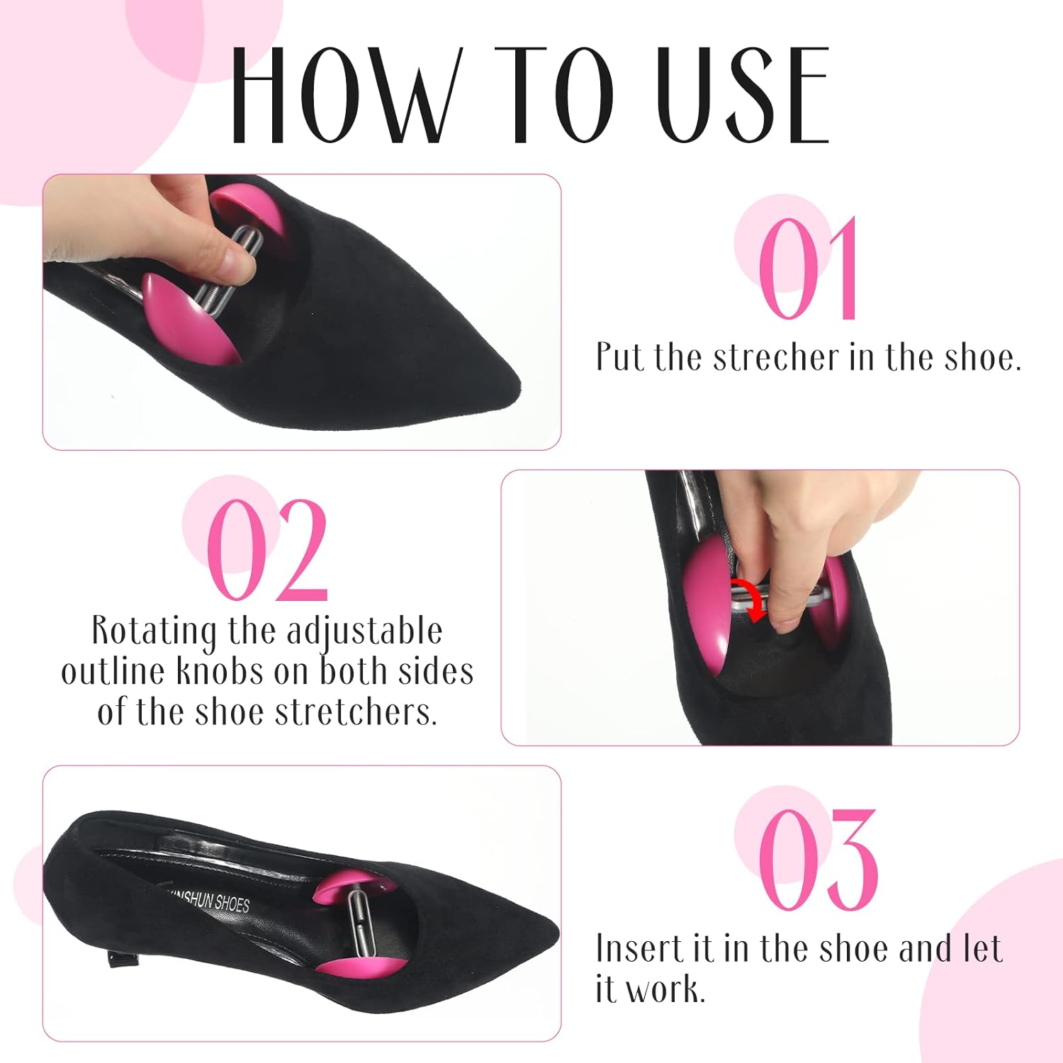 2pcs(1Pair) Mini Shoe Stretchers Women Wide Feet Expander Widener Non Slip Shoe Trees for Women Men Shoes High Heel Adjustable(Pink)