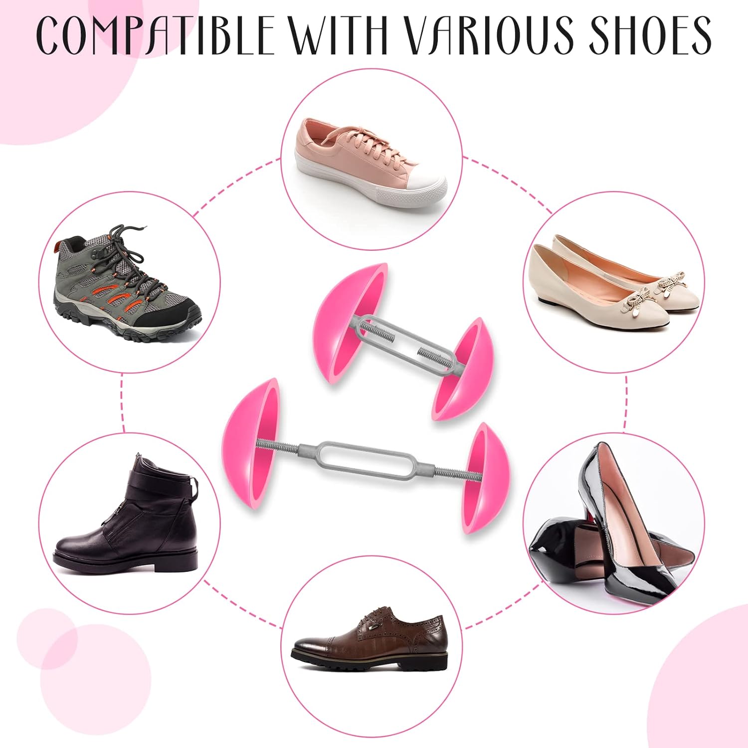 2pcs(1Pair) Mini Shoe Stretchers Women Wide Feet Expander Widener Non Slip Shoe Trees for Women Men Shoes High Heel Adjustable(Pink)