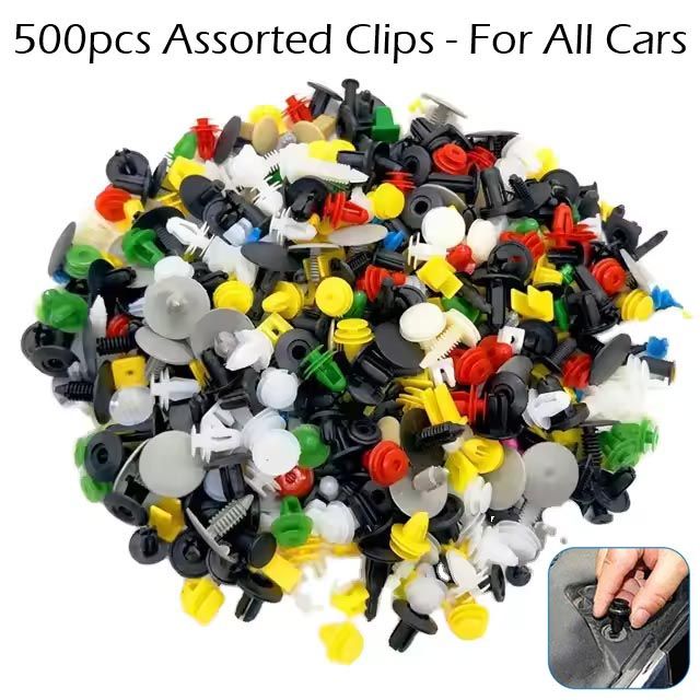 500Pcs Mixed Car Retainer Fasteners Bumper Clips Auto Push Trim Clip Pin Rivet Kit Universal For All Cars Fender Trim Panel Shield Engine Cover Nylon Plastic