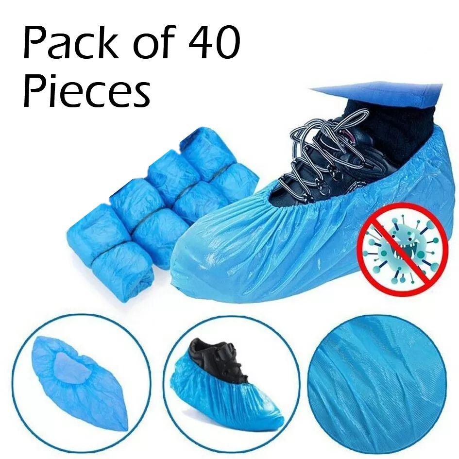 Pack of 40 Pieces Disposable Shoe Cover Overshoes Blue Anti Slip Plastic Cleaning Boot Safety