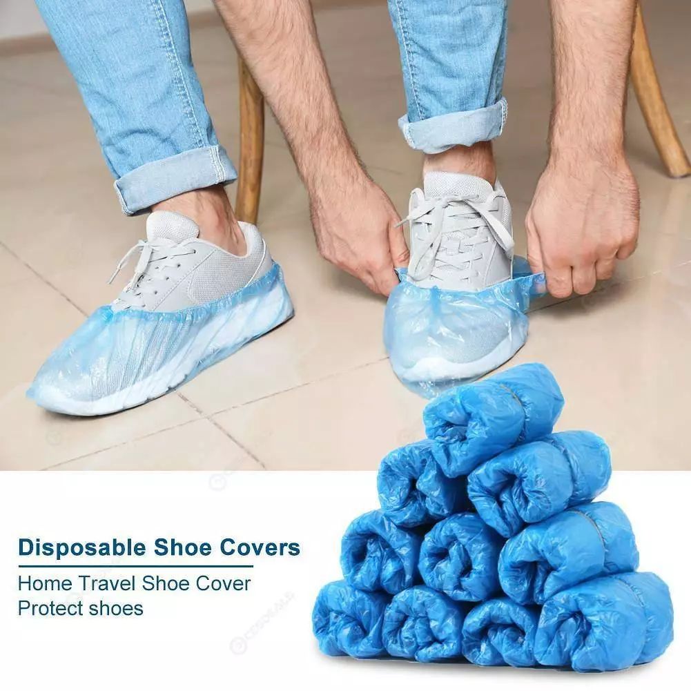 Pack of 40 Pieces Disposable Shoe Cover Overshoes Blue Anti Slip Plastic Cleaning Boot Safety