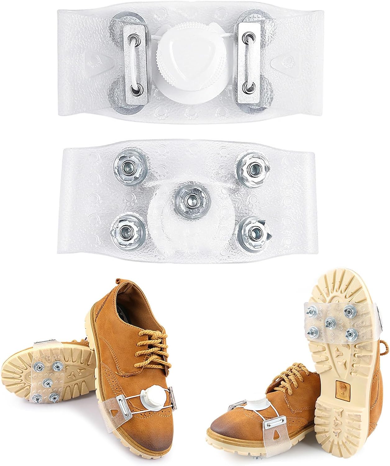 2pcs (1 Pair) Anti-Slip Crampons for Shoe, Ice Cleats for Boot with 5 Spikes, Antislip Snow Grippers Walk Traction