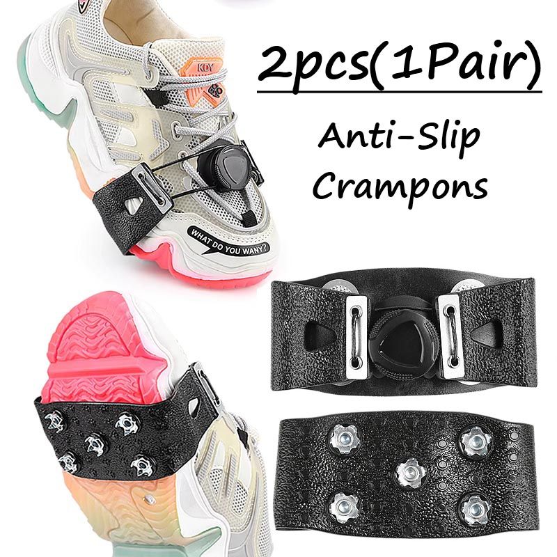 Hiking Ice Cleats Shoes Crampons with 5 Manganese Steel Studs Adjustable Knob Winter Outdoor Walking Snow Traction Grips Non-slip Shoes Boot Spikes