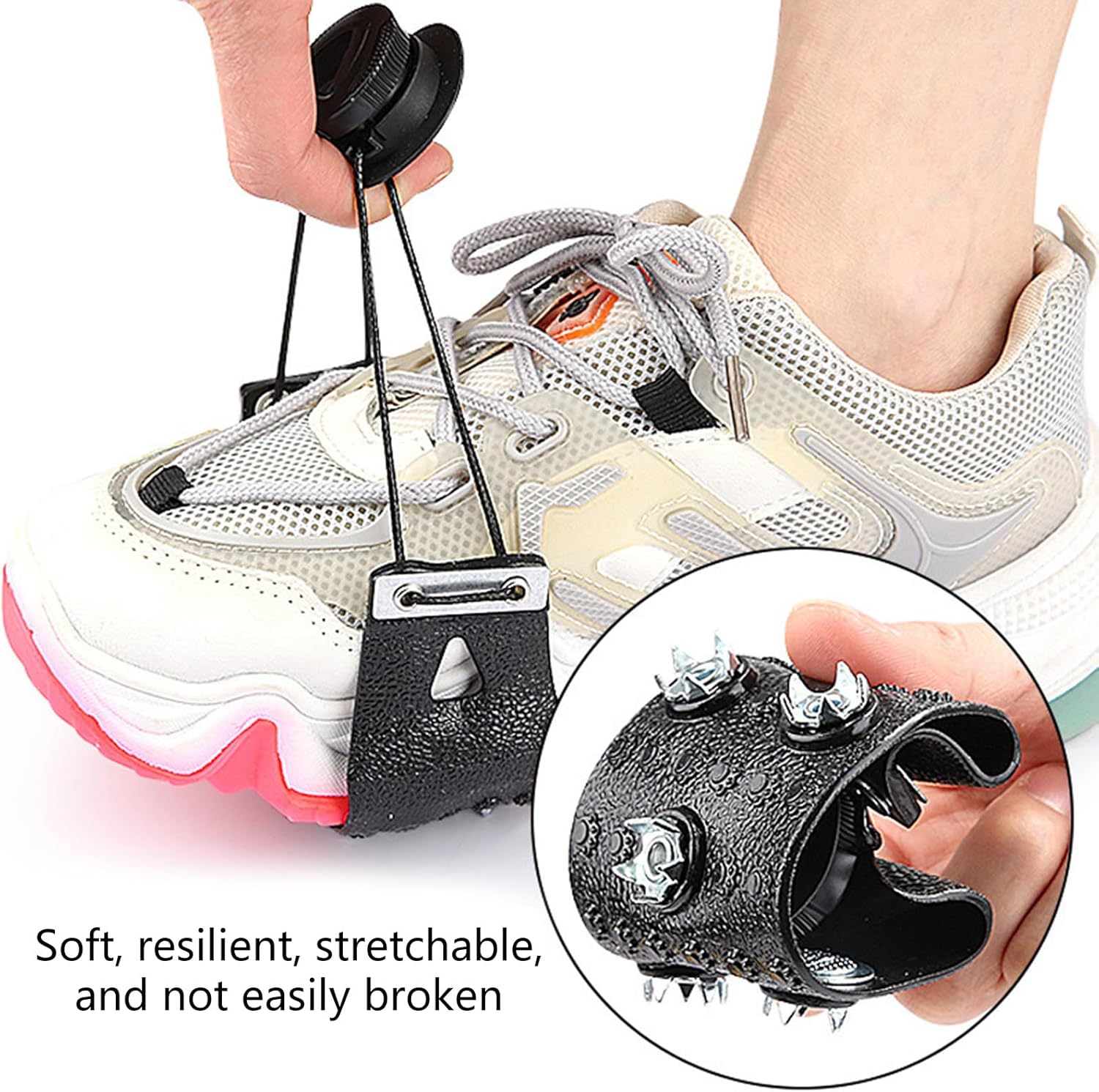 Hiking Ice Cleats Shoes Crampons with 5 Manganese Steel Studs Adjustable Knob Winter Outdoor Walking Snow Traction Grips Non-slip Shoes Boot Spikes