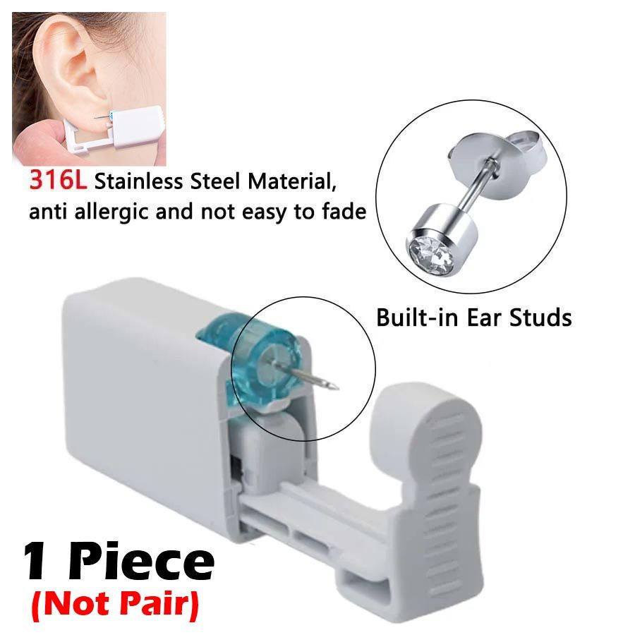 1pc Sterilized Disposable Safety Nose Ear Piercing Gun Device + Sterile Bezel Pearl Crystal Stud Ear Piercer Unit with Built-in Earrings