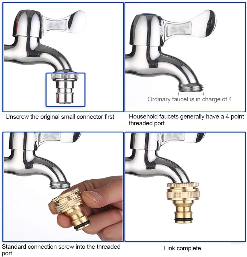 2pcs Male & Female Brass Threads Quick Connector Tap Garden Irrigation Faucet Nozzle Adapter 1/2 Thread Connection for Hose Washing Machine Fittings