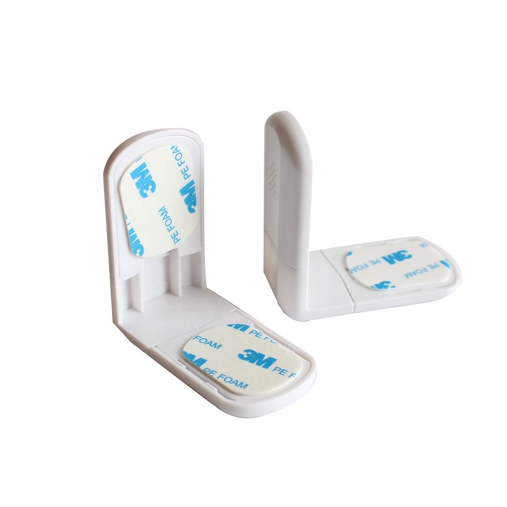 4 Pack Safe Cupboard Locks for Children, Baby Toddler Proof Corner Lock High Quality for Cabinet,Drawer,Cupboard,Refrigerator,Closet,Oven,Trash,Toilet,Oven,Easy Installation (White) 3M Strong Adhesive