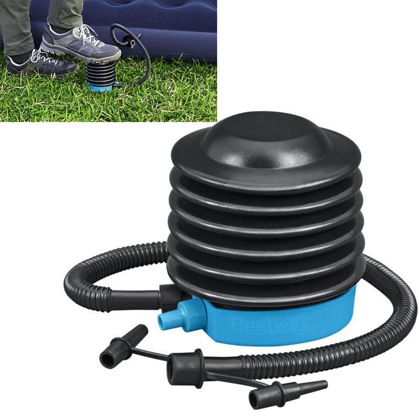 Bestway Air Step 300ml Manual Foot Air Pump for Floaters Tubes, Air Beds Mattresses, Rafts, Toys, and more. 3 Valve Adapters Flexible Hose