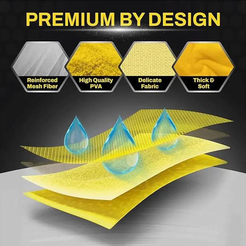 Car Synthetic Chamois Pva Wash Towel Premium Quick-Dry Ultra Absorbent Scratch-Free Reusable For Auto Maintenance Soft Deerskin Cloth Multifunctional, Dry & Wet for Glass, Furniture