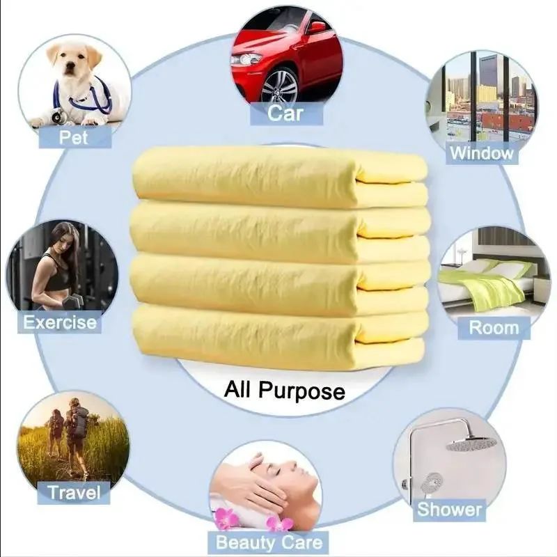 Car Synthetic Chamois Pva Wash Towel Premium Quick-Dry Ultra Absorbent Scratch-Free Reusable For Auto Maintenance Soft Deerskin Cloth Multifunctional, Dry & Wet for Glass, Furniture