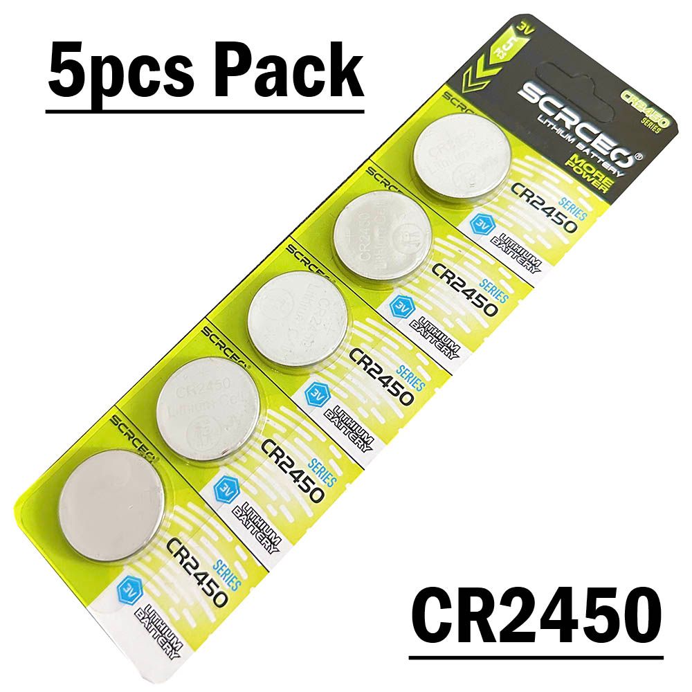 5pcs CR2450 Battery, SCRCEO Lithium Batteries, Tear Strip ECR 2450 DL2450 Computer Motherboard Calculator Remote Control Car Key BMW FOB CMOS