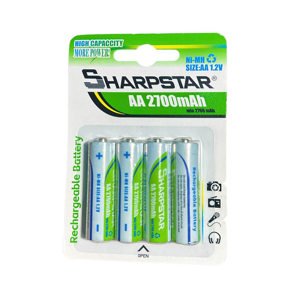 Sharpstar 4pcs Rechargeable AA 2700mAh Batteries Double-A 1.2V Ni-MH Battery Pack High Capacity Sharp Star- More Power