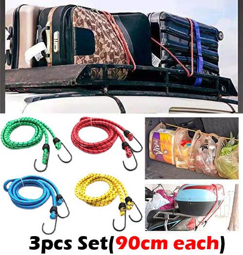 3pcs Bungee Cord Set Luggage Straps Elastic With Hooks Rope for Car Motorcycle Bike Travel Camping Hiking Universal Rubber Tensioner Luggage Racks Heavy Duty Cart Caravan Bag Roof