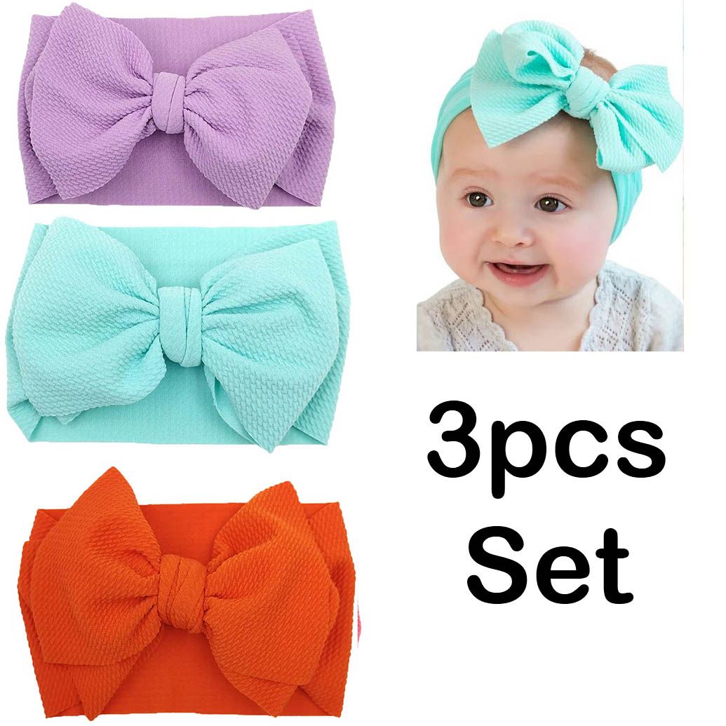 3pcs Multicoloured Baby Head Band Wrap Hat Caps Headband Big Bow Infant Newborn Kids Stretch Turban Knot Girls Toddlers