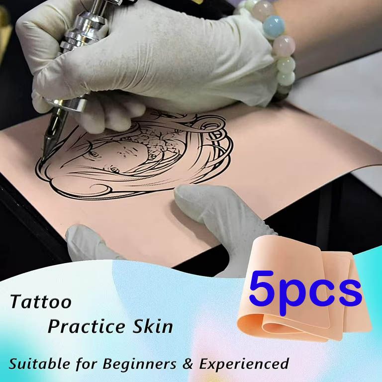 5pcs Blank Tattoo Practice Skin Double-Side Use Soft Stretchable Tattooing Microblading Eyebrow for for Beginners and Experienced Artists Supplies Kit Silicone