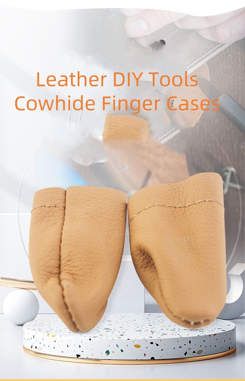 2pcs Handmade Leather Finger Protectors Soft Cowhide Leather Needle Felting Fingers Thimble Guards Covers For DIY Hand Leathercraft Knitting Industrial DIY Grade