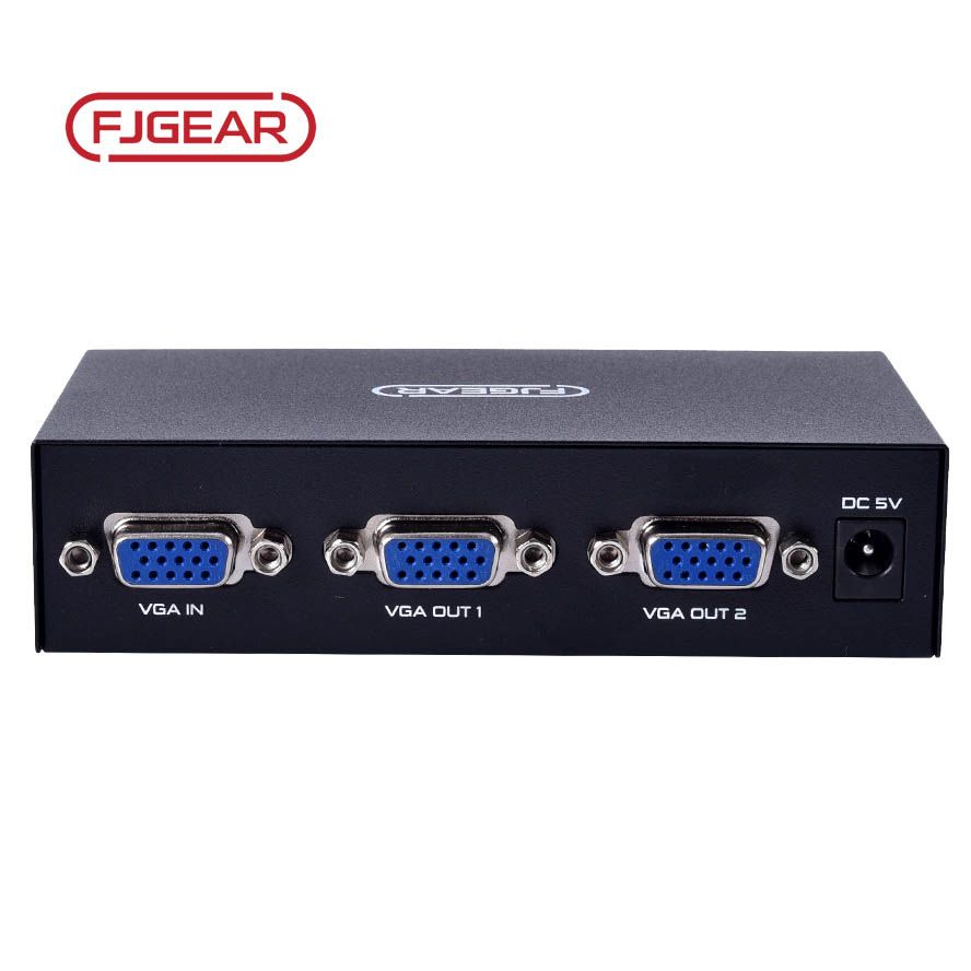 FJGEAR 2 Port VGA HD Splitter 200Mhz FJ-2002 High Quality 30 Meters Remote Transmission 1 Input 2 Output Resolution 1920x1440 Video Supports VGA,XGA,SVGA,UXGA