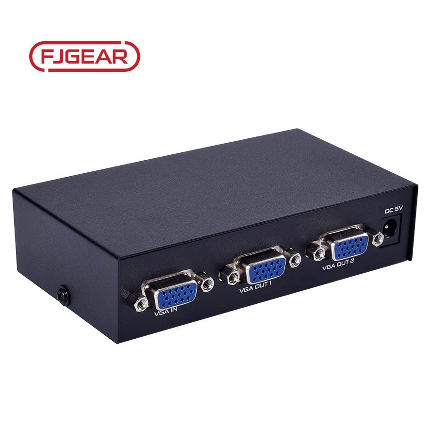 FJGEAR 2 Port VGA HD Splitter 200Mhz FJ-2002 High Quality 30 Meters Remote Transmission 1 Input 2 Output Resolution 1920x1440 Video Supports VGA,XGA,SVGA,UXGA
