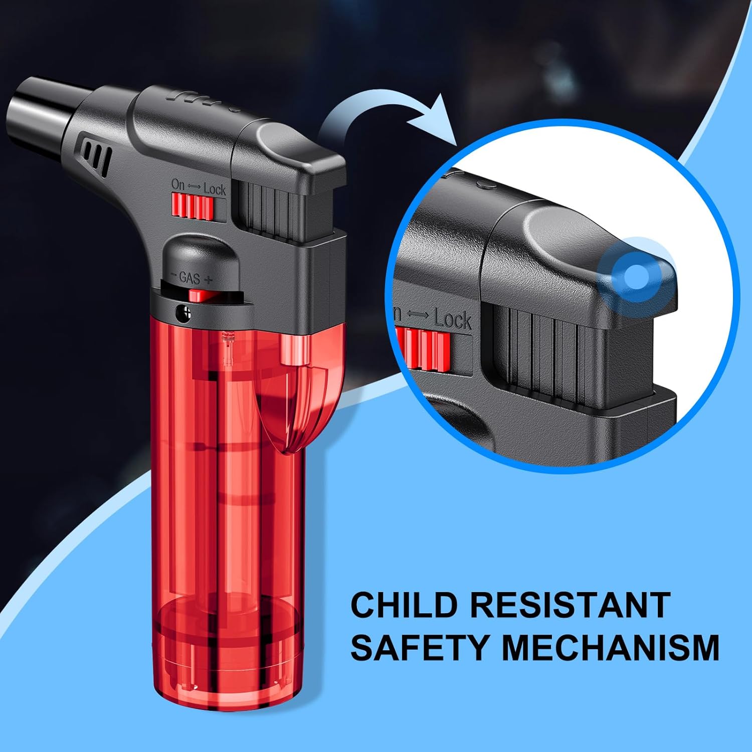 Butane Refillable Jet Flame Gun Torch Lighter, Windproof, Safe, Multi Utility Lighter for Candles, Fireplaces, Campfires, Grill