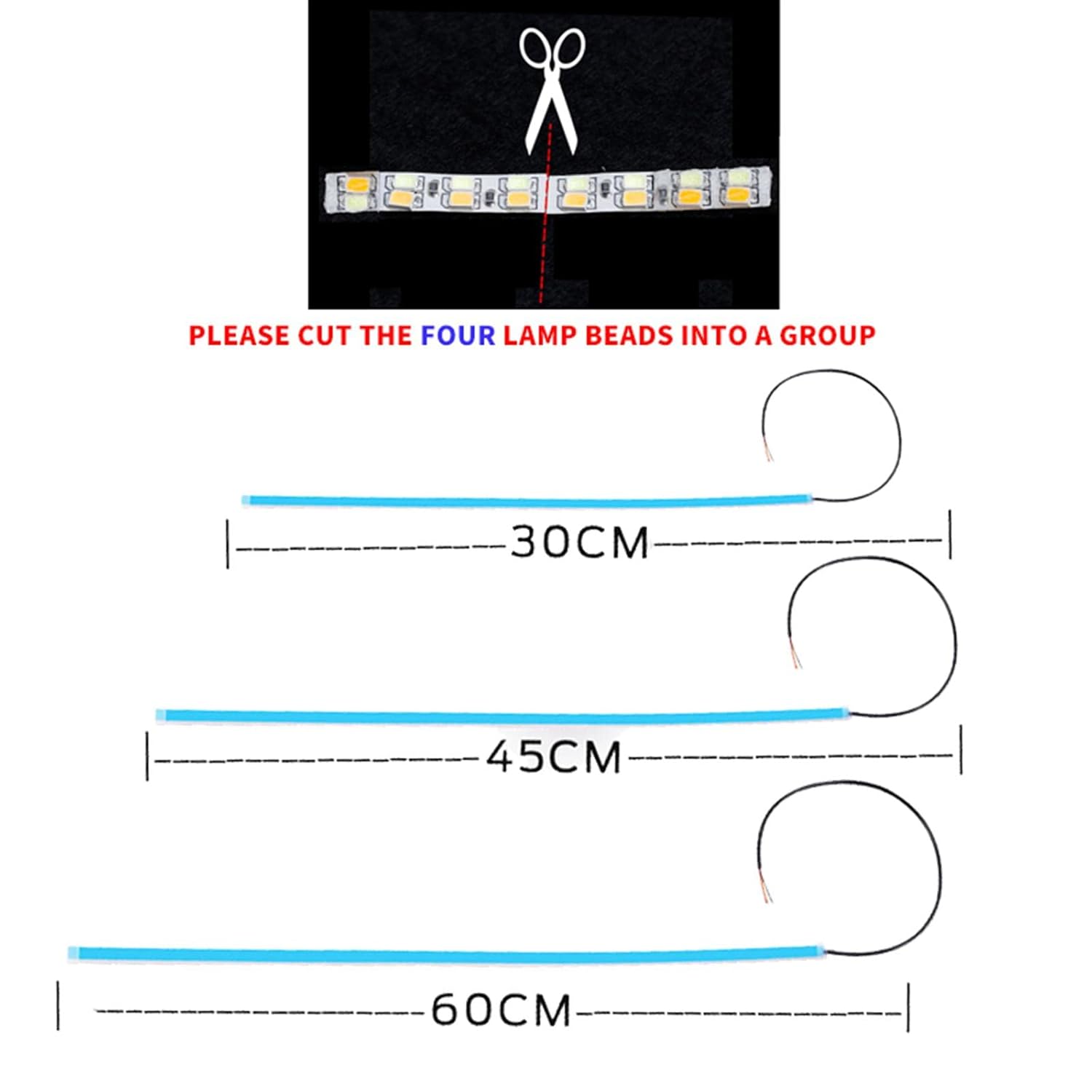 2pcs Car DRL Flexible Waterproof Headlight LED Strip Universal Angel Eye Auto Headlights White + Turn Signal Yellow Indicator Brake 12V DC Flow Sequential Daytime Running Lights Modification 30/45/60