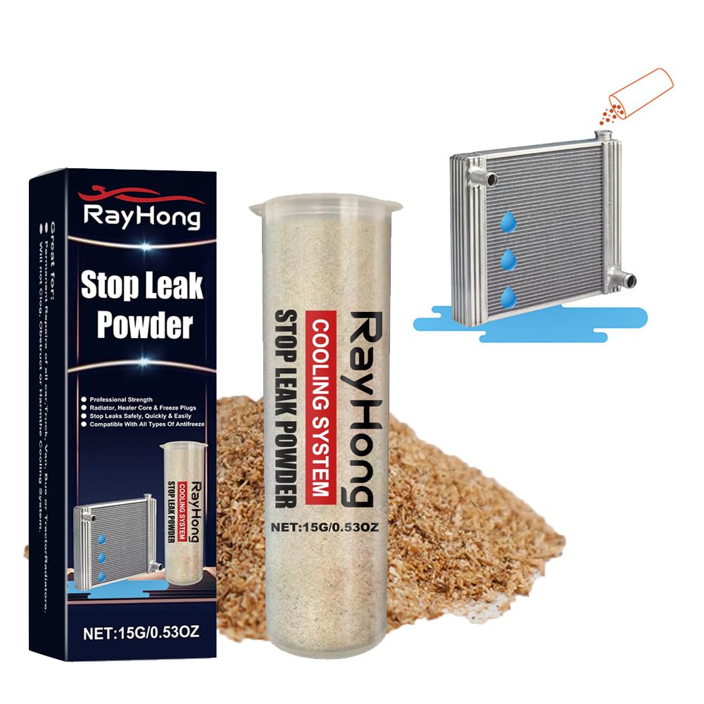 Rayhong Car Radiator Stop Leak Powder 15ml - Anti-Leakage Repair Solution Underwater Quick Fix for Vehicle Cooling System Leaks Sealant - Works with All Antifreeze Coolant Types - Safe for Plastic, Me