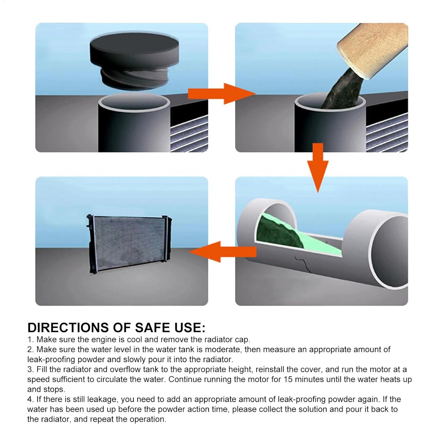 Rayhong Car Radiator Stop Leak Powder 15ml - Anti-Leakage Repair Solution Underwater Quick Fix for Vehicle Cooling System Leaks Sealant - Works with All Antifreeze Coolant Types - Safe for Plastic, Me