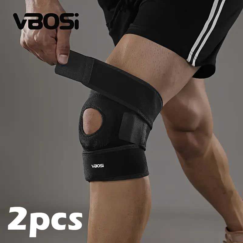 2pcs VBosi Knee Support Brace with Dual Strap Compression & Patella Power Weightlifting Gym Deadlift Workout Glutes - Adjustable Strap for Meniscus Protection, ACL/MCL Pain Relief - Breathable Neopren
