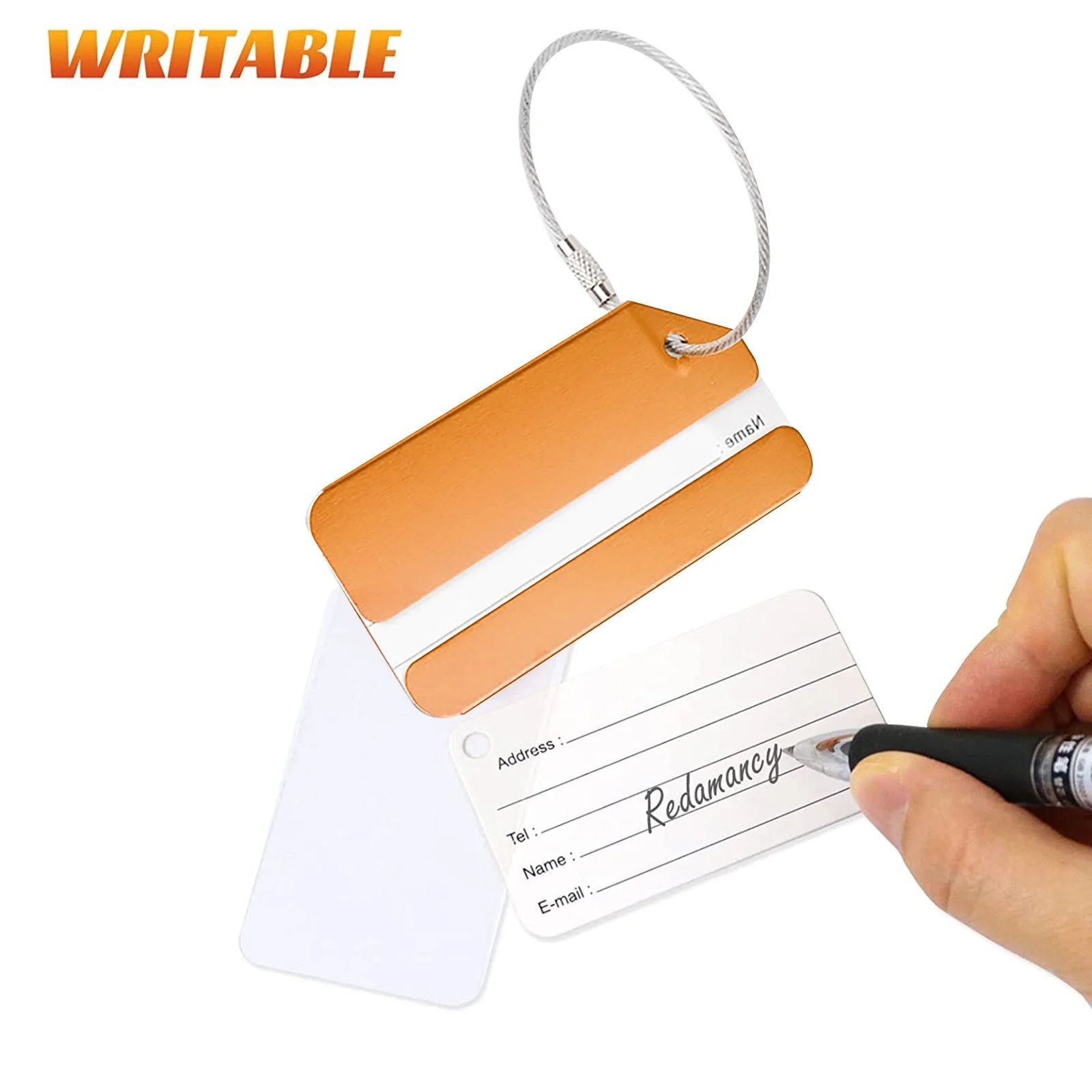 Luggage Tag Metal Travel Baggage Name Tags Suitcase Address Phone Number Label Holder Aluminium + Steel Rope Tie Plane ID Card Anti-lost Solid Colour Briefcase Nametag Accessories