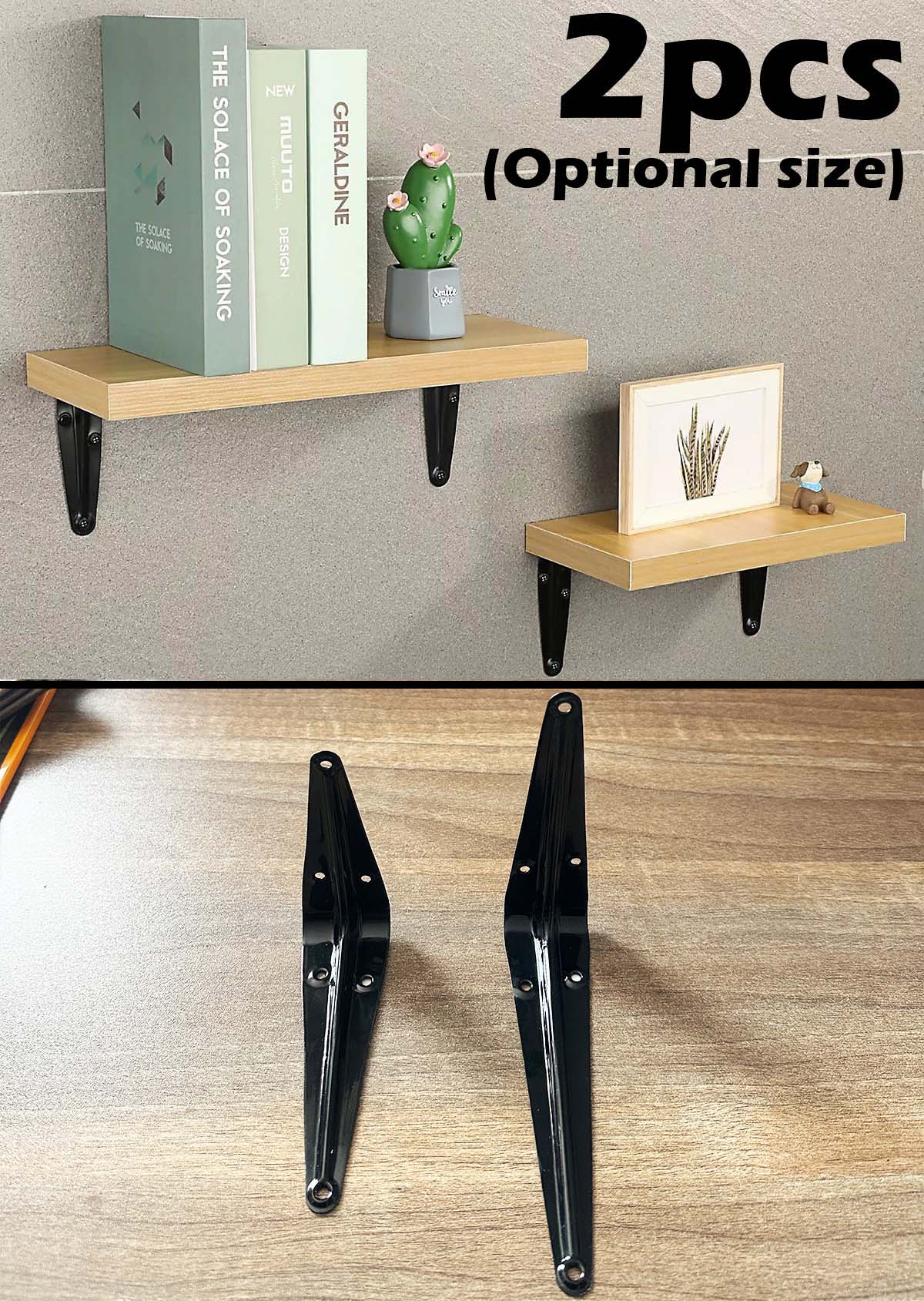2pcs(1 Pair) Shelf Brackets Black, Heavy Duty Steel Metal L Brackets for Shelves, J Wall Angle Corner Brace for Wood Board Mounting Hardware DIY Wall Mounted Shelf Support Floating Book Ledge
