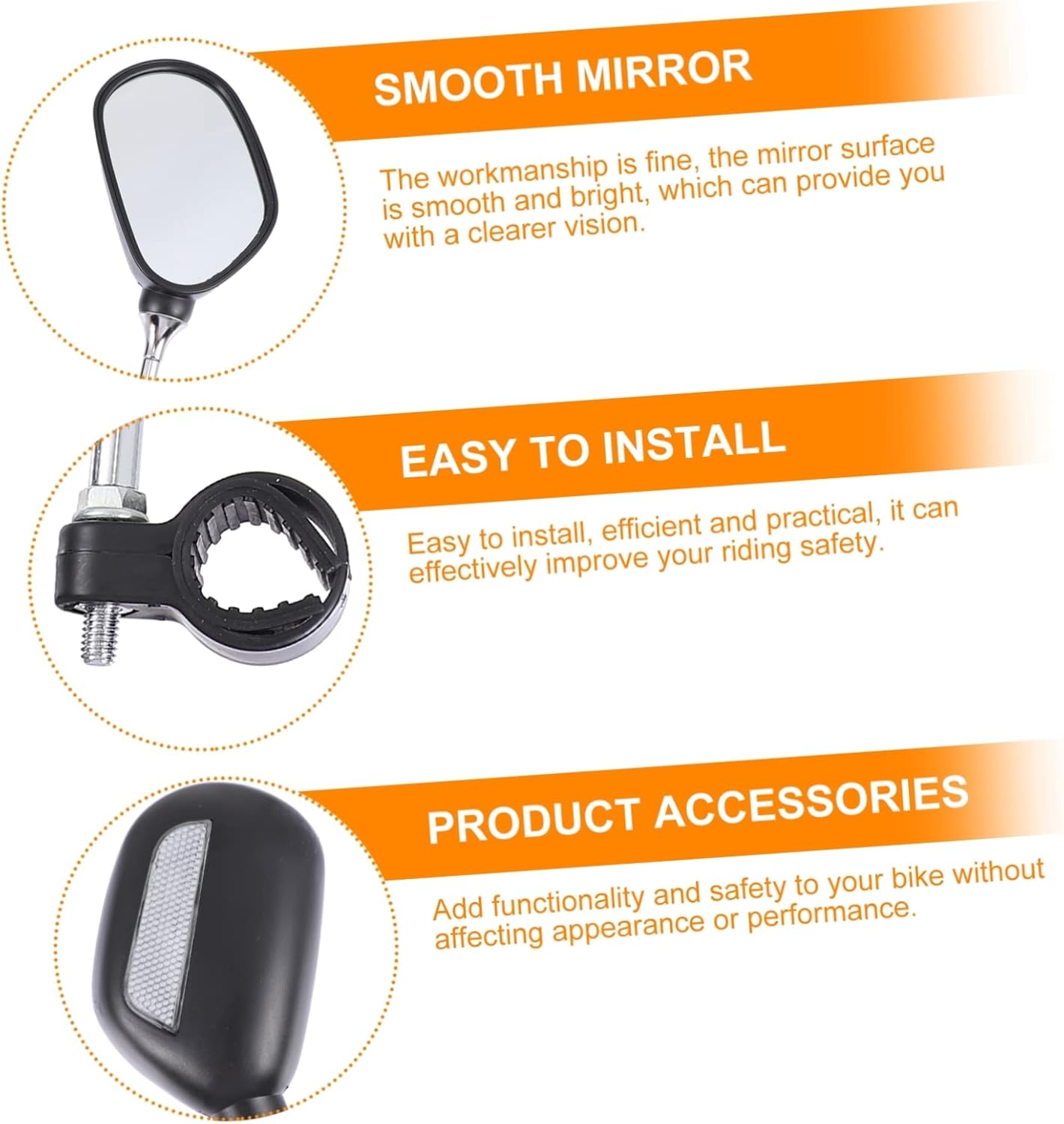 Adjustable Handlebar Bike Mirror, Scratch Resistant HD Glass Lens + Front Reflector Universal Fit Rearview Bicycle Mirrors, 360 Rotatable, Compatible with Mountain Bikes, E-bikes Road Safe Cycling