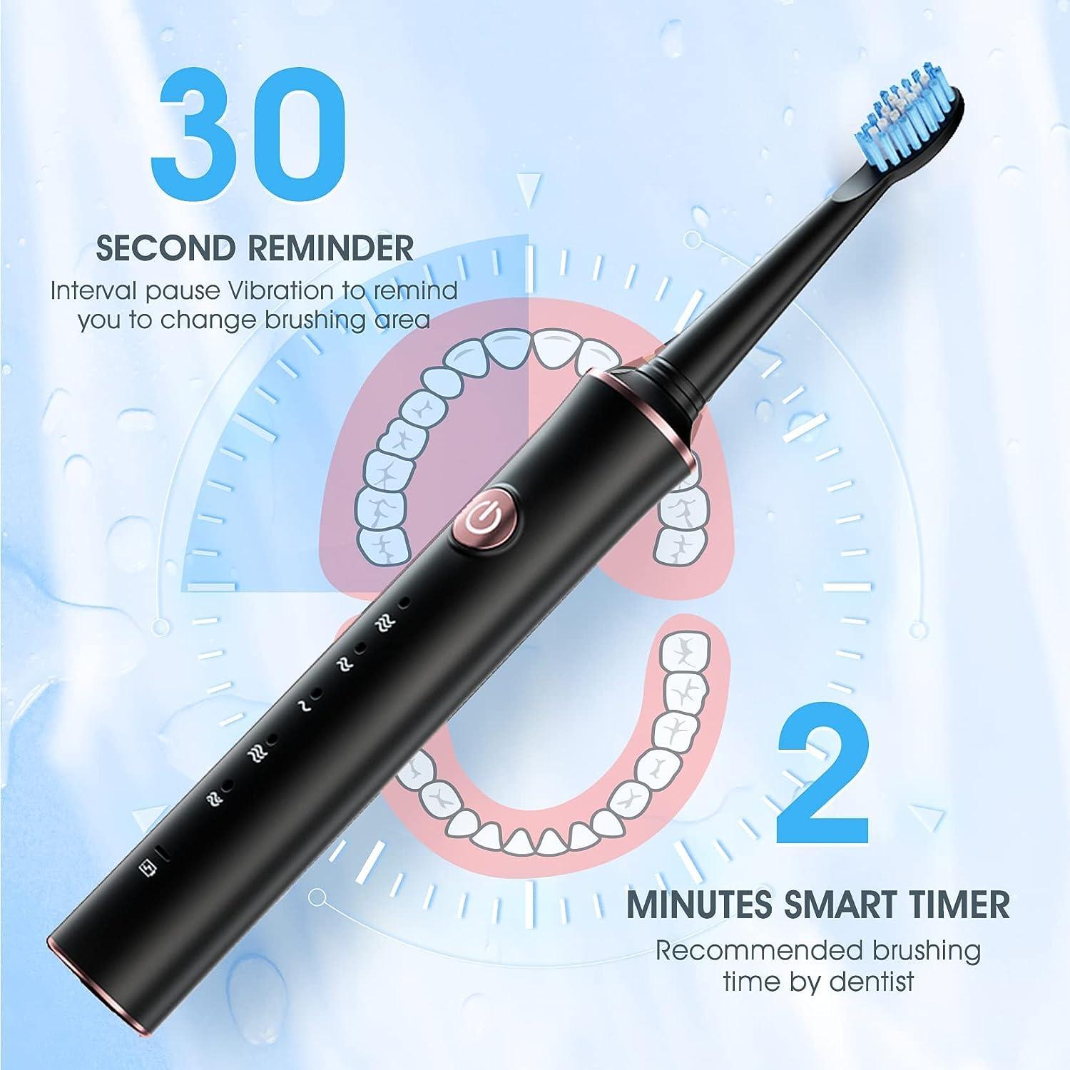 Electric Toothbrush 4 Dupont Brush Heads 5 Modes IPX7 Waterproof Premium Quality 38000 VPM Motor 2hrs Fast Charge for 45 Day Use Powered Toothbrush Rechargeable Sonic Toothbrush Whitening Soft Clean f