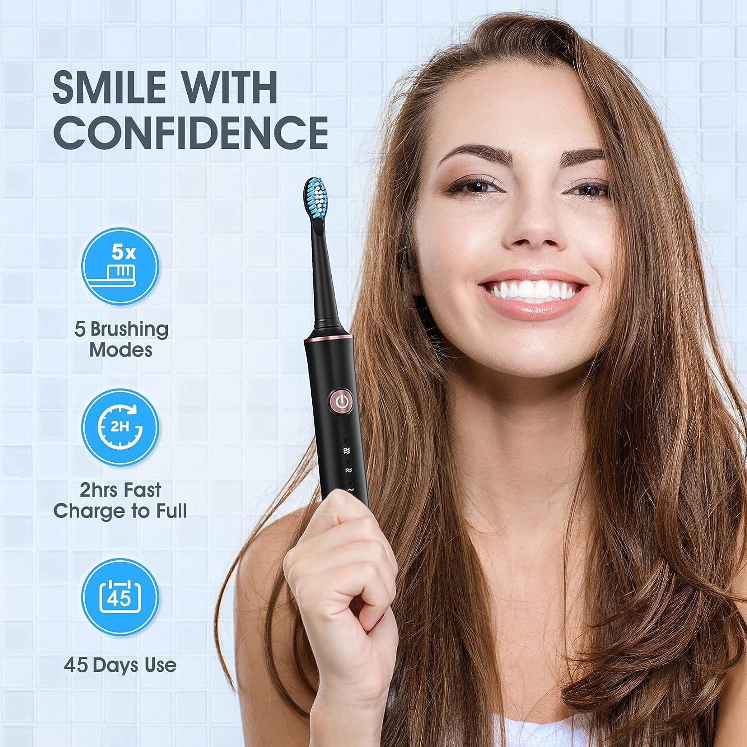 Electric Toothbrush 4 Dupont Brush Heads 5 Modes IPX7 Waterproof Premium Quality 38000 VPM Motor 2hrs Fast Charge for 45 Day Use Powered Toothbrush Rechargeable Sonic Toothbrush Whitening Soft Clean f
