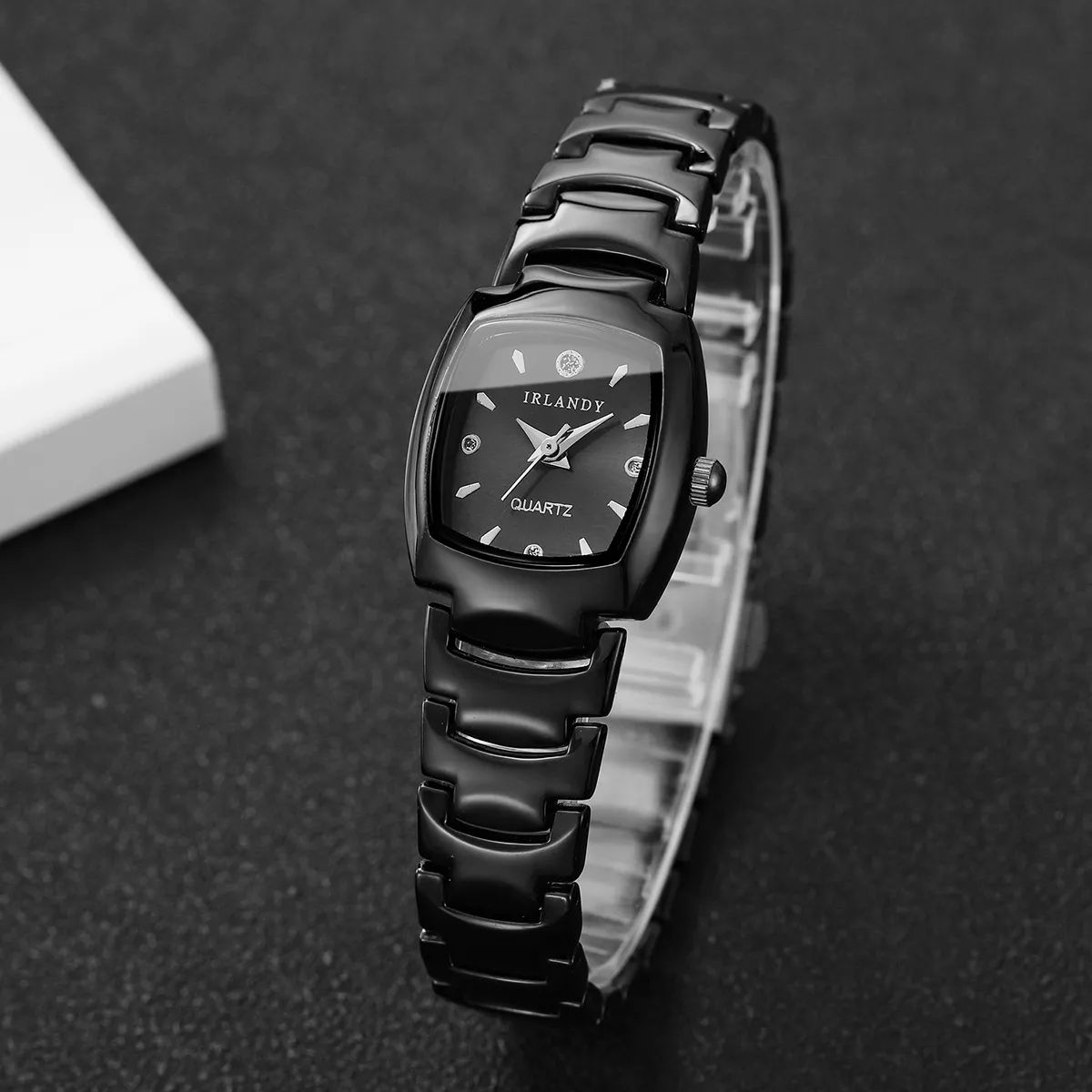 Black Elegant Women's Watch with Alloy Bracelet Strap Rectangle Watches Small Gentle Ladies Quartz Gift for Girls Ladies Irlandy