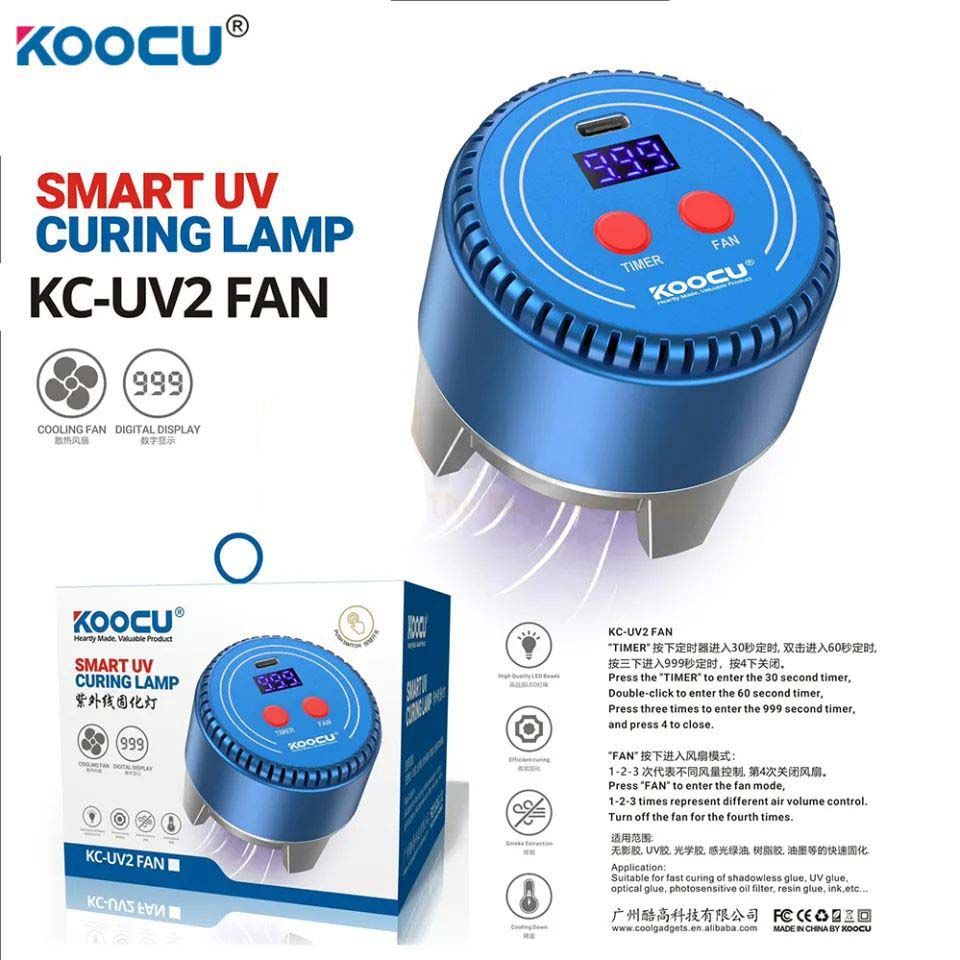 Koocu Smart UV Curing Lamp with Cooling Fan - Professional Mobile Phone Repair Tool KC-UV2 Quick Heat Dissipation Smoke Exhaust Fan 2-in-1 Infinite Cure