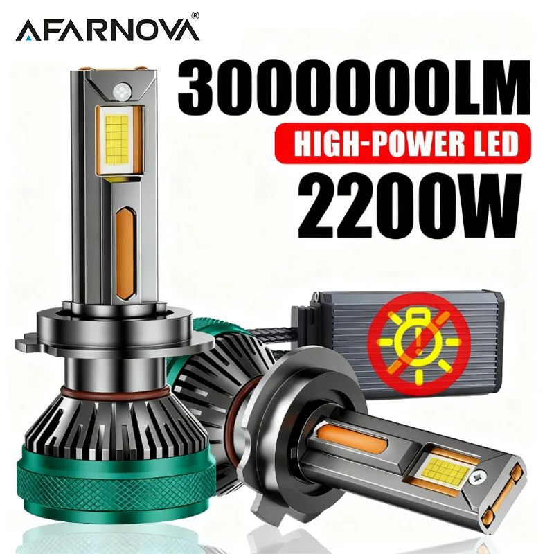 2pcs(1pair) 2200W LED H7 Car Headlight Bulbs Canbus K5C High Power 3000000LM 8590 Chip Turbo Fan Fog Light IP68 Waterproof