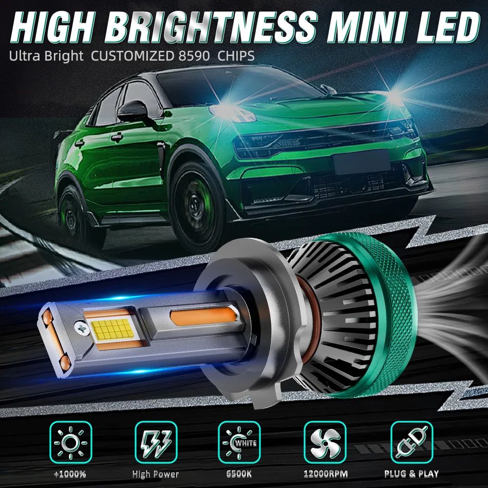 2pcs(1pair) 2200W LED H7 Car Headlight Bulbs Canbus K5C High Power 3000000LM 8590 Chip Turbo Fan Fog Light IP68 Waterproof