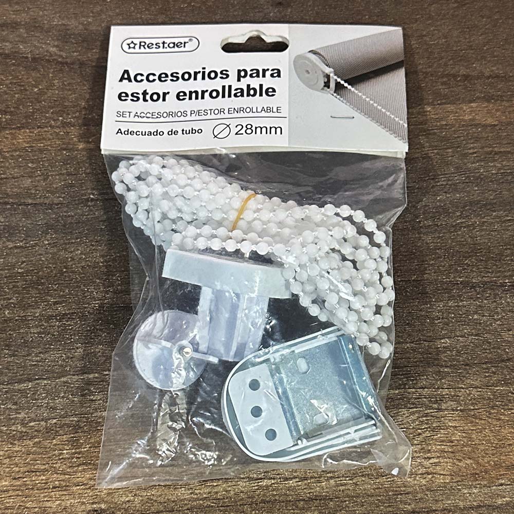 Roller Blind Fittings Replacement Kit with Bead Chain for Curtain Rods/Blackout Roller Blind Bars Tube Metal Brackets (28mm)