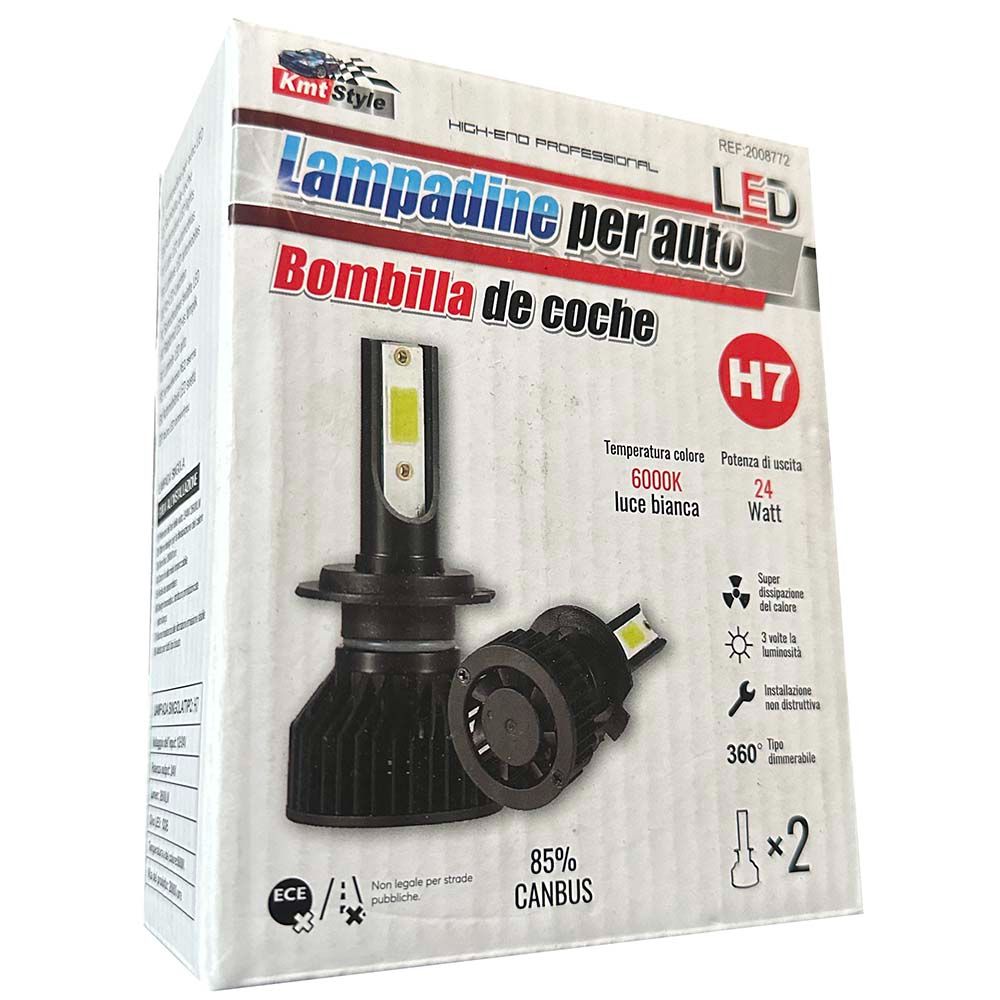 2pcs H7 Car Headlight LED Bulb 6000K 24 Watt 2600LM Lumens COB  12-24V - 85% Canbus - High-End Automotive Professional