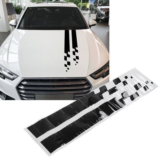 Universal Car Hood Cover Sticker, Auto Bonnet Black Stripe Stickers for Cars, Eyecatching Design, Easy to Remove, Easy to Install,