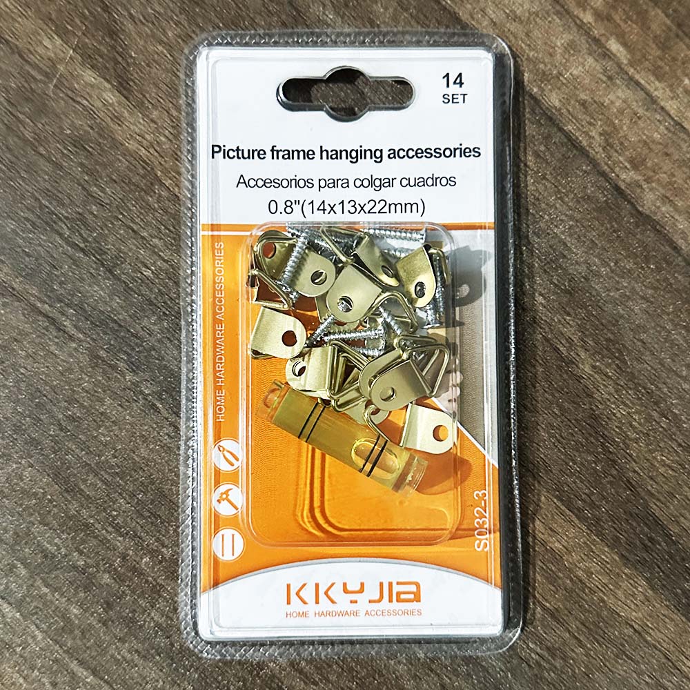 14 Set Golden Triangle D-Ring Picture Frame Hanging Accessories + Calibration Level Oil Painting Mirror Picture Hanger Art Work Photo Wall Hook Hooks Hangers