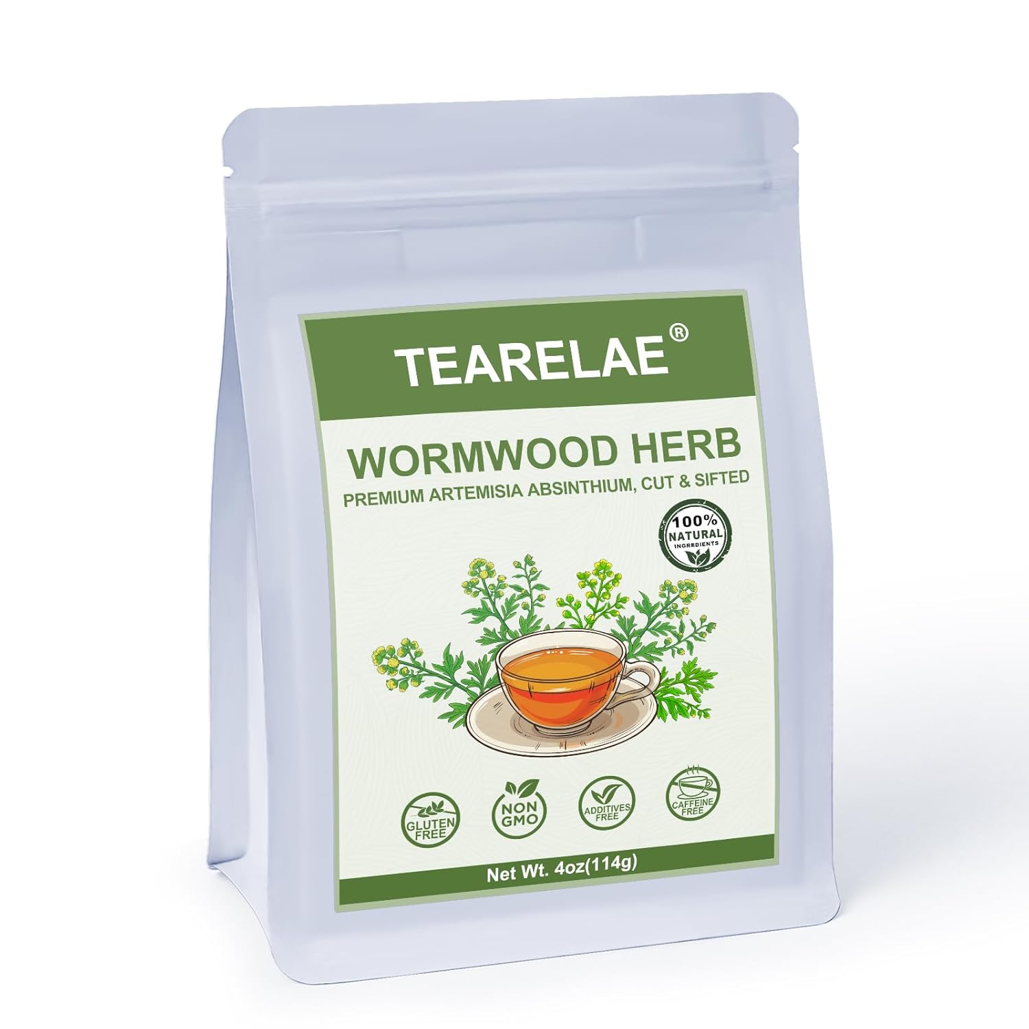 TEARELAE - Wormwood Herb, 4oz/114g - Premium Artemisia Absinthium - Cut & Sifted - Natural Herb for Tea - Caffeine-free - Support Healthy Digestion