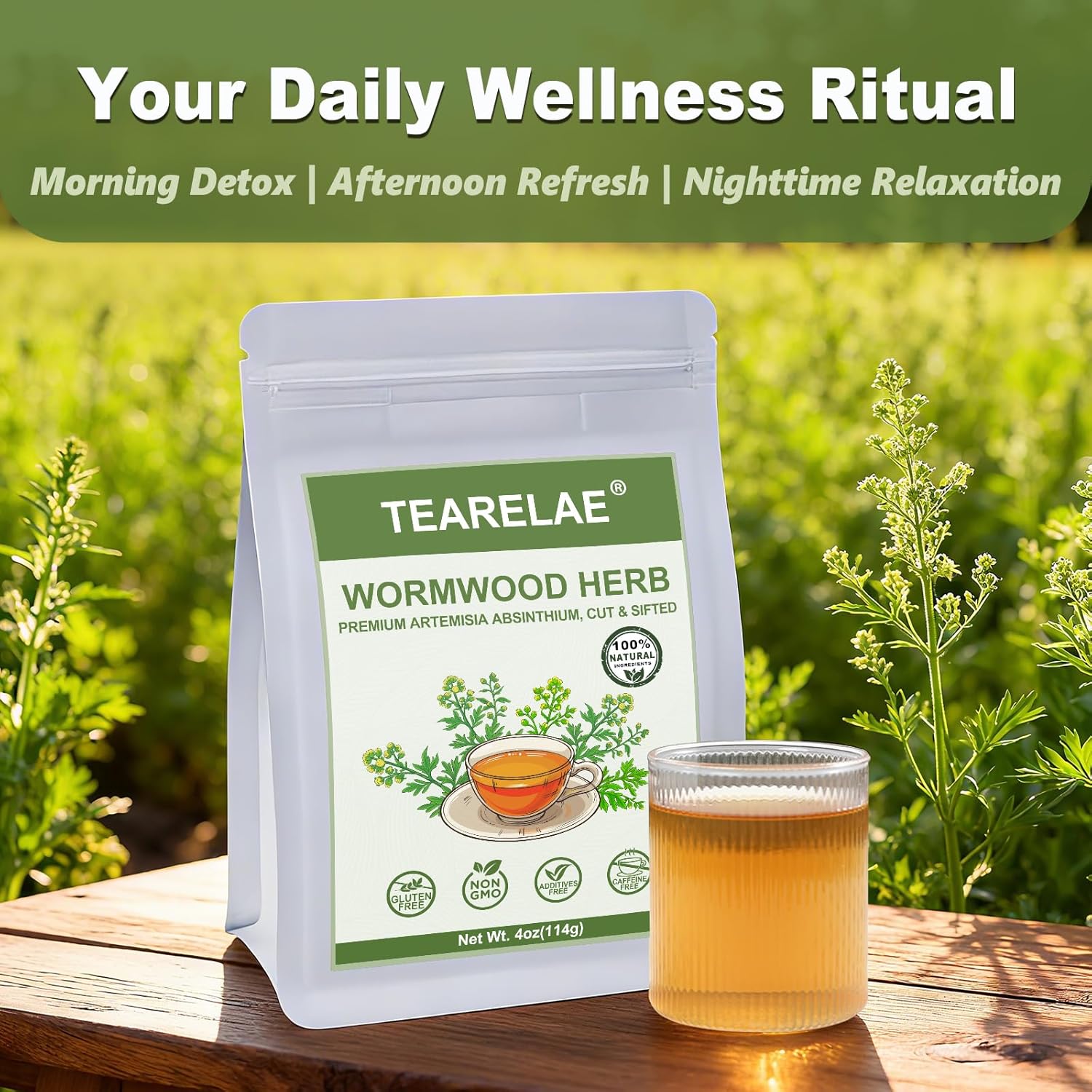 TEARELAE - Wormwood Herb, 4oz/114g - Premium Artemisia Absinthium - Cut & Sifted - Natural Herb for Tea - Caffeine-free - Support Healthy Digestion