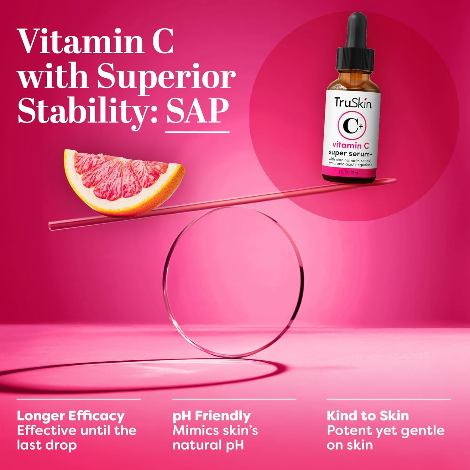 Truskin Vitamin C Super Serum for Face - Five Skin Benefits in One Serum with Vitamin C, Retinol, Niacinamide, Hyaluronic Acid & Squalane - Brighten, Firm & Smooth the Look of Skin - 1 fl oz