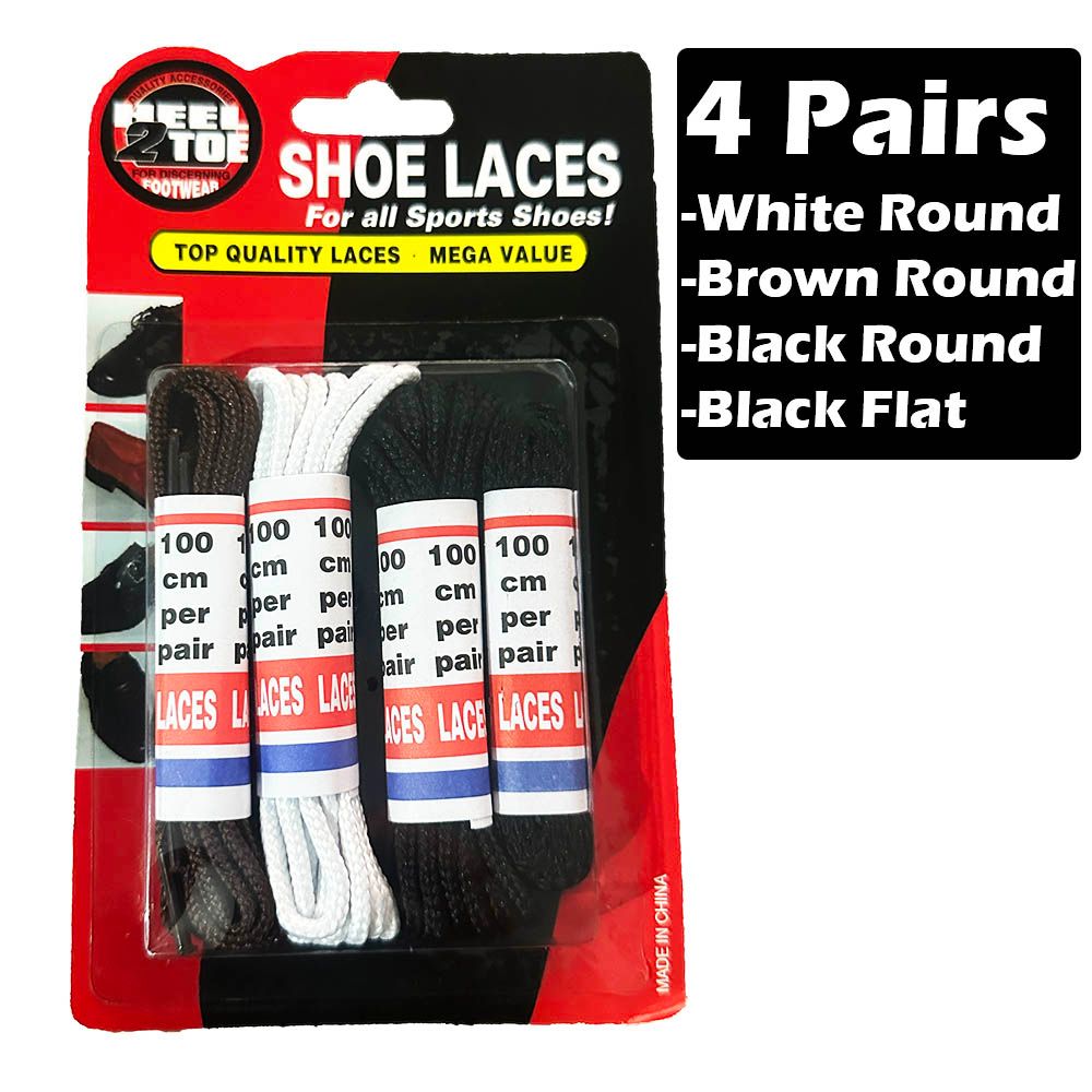 4pairs Shoe Laces 100cm Extra Pack of Assorted Colours ShoeLaces Black+White+Brown For Discerning Footwear Sneakers Boots