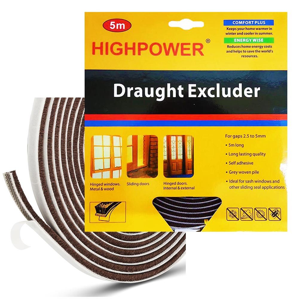 5M HIGHPOWER Draught Excluder for Windows, Doors Self-Adhesive Brush Draft Woven Pile Insulation Seal Strip Air Stopper for Sliding Doors, External Doors