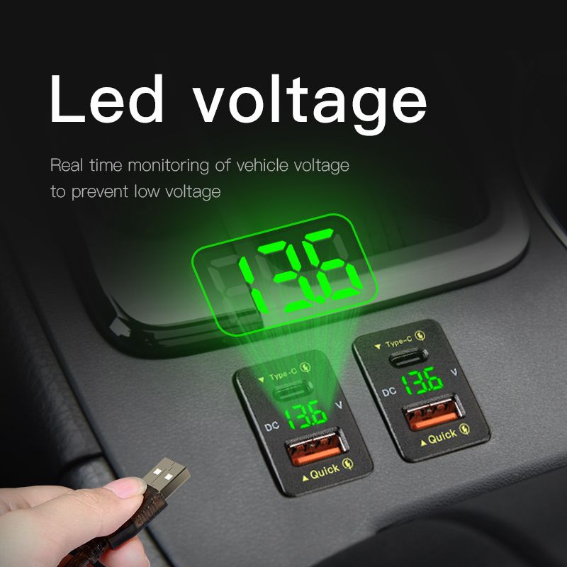 Car Charger Embedded Adapter Dual USB PD+QC3.0 Fast Charge for Toyota, Type C USB Car Slot Power Socket with LED Voltmeter Display, Compatible with 12/24V Cars