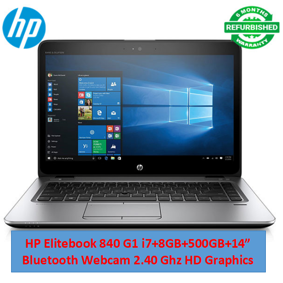 (i7+8GB+500GB+14")Refurbished Hp Elitebook 840 G1 Laptop - Intel Core i7 6th - 8GB RAM 500GB HDD ROM - 14'' Windows 11 Notebook Silver 14 inch FHD Display