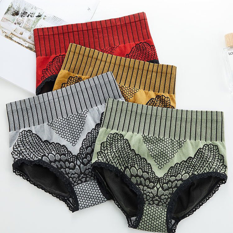 4PCS Women'S Panties Underwear Seamless Briefs High Waist Bodyshaper Ladies Underpants Plus Size, Briefs High Elasticity Lace Lingerie Ladies Underwear Seamless Tummy Control Panties