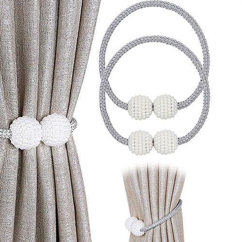 Magnetic Curtain Tiebacks Clips - Window Tie Backs Holders Curtain Buckle Tether Curtain Home Decoration Pearl Magnetic Buckle for Office Decorative Rope Holdbacks Classic Tiebacks Design